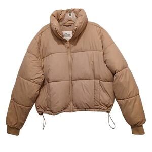 Hollister Ultimate Puffer Cropped Jacket XXL Camel Tan Windproof Packable Gorp